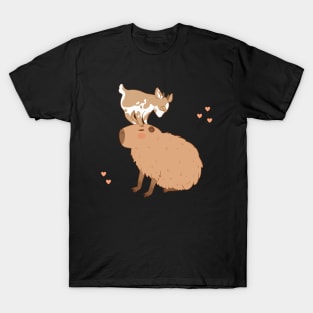 Cute capybara with a baby goat on its head T-Shirt